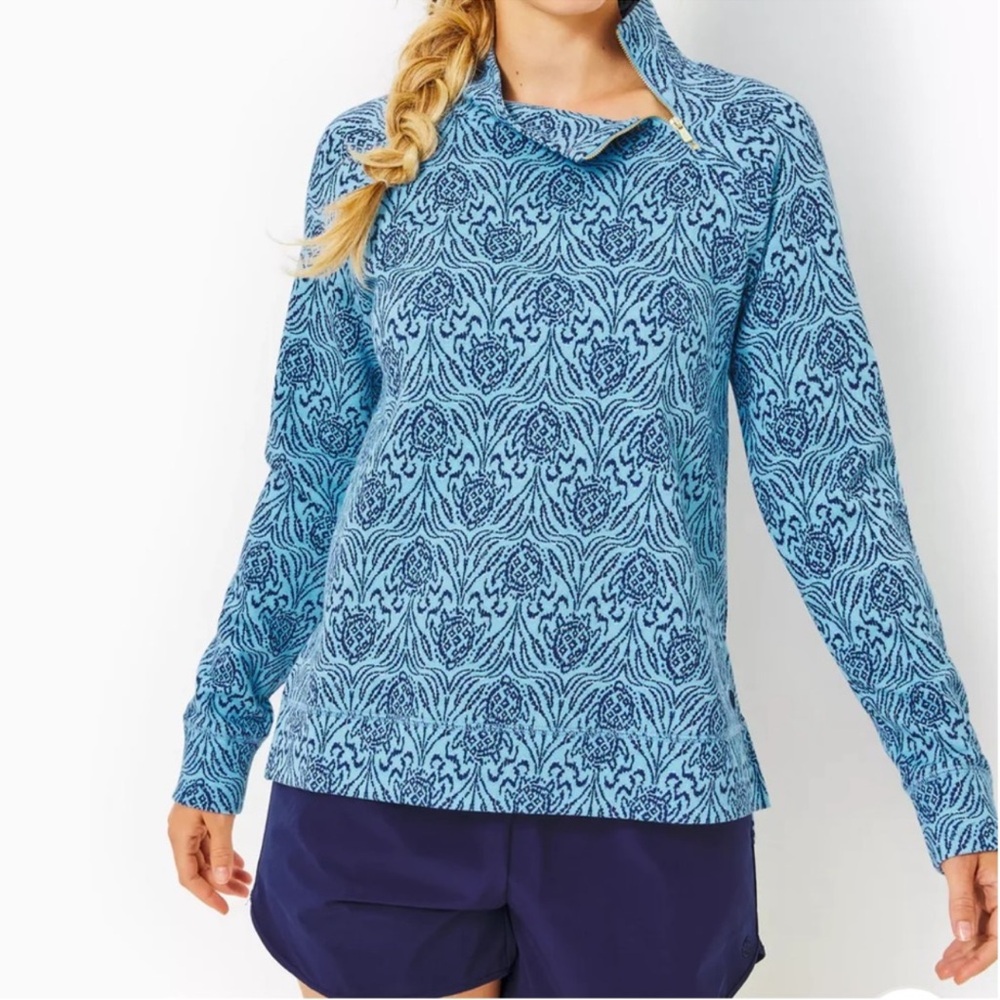 Lilly Pulitzer Playa Bonita Pullover Bon Bon Blue Go Your Own Wave Size XS